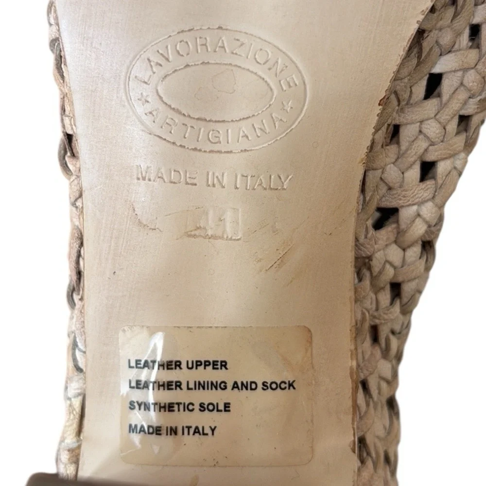 Lavorazione Artigiana Sundance Casta Woven Tan Leather Open Toe Ankle Boots  10 - Picture 11 of 13